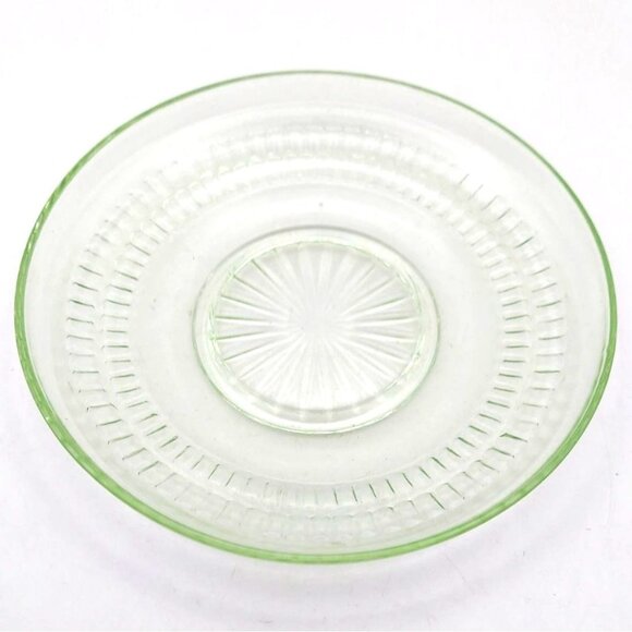 Vintage Hocking Glass Roulette Many Windows Uranium Green Sherbet & Saucer - Picture 3 of 8